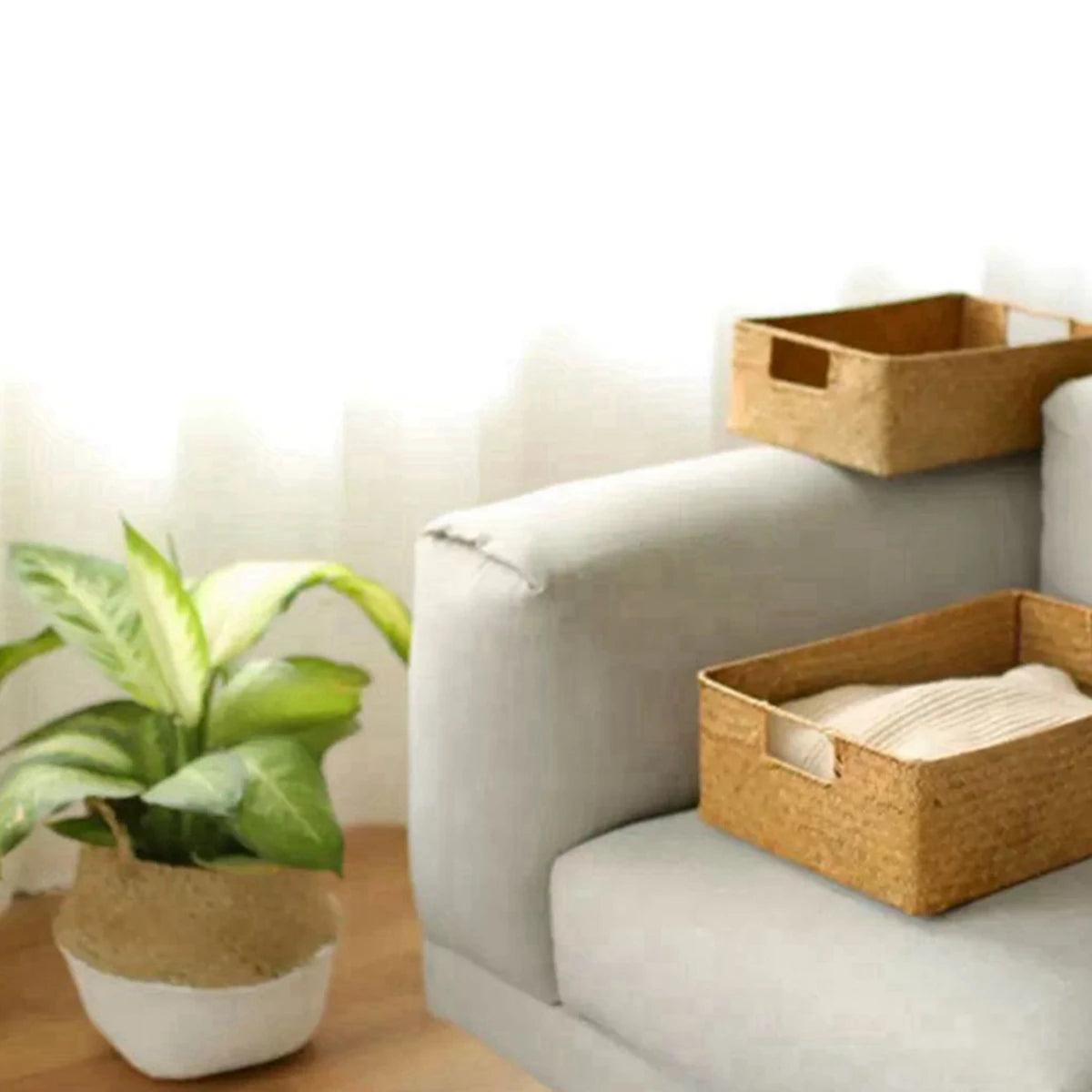 Panier de rangement en osier pour linge, salle de bain