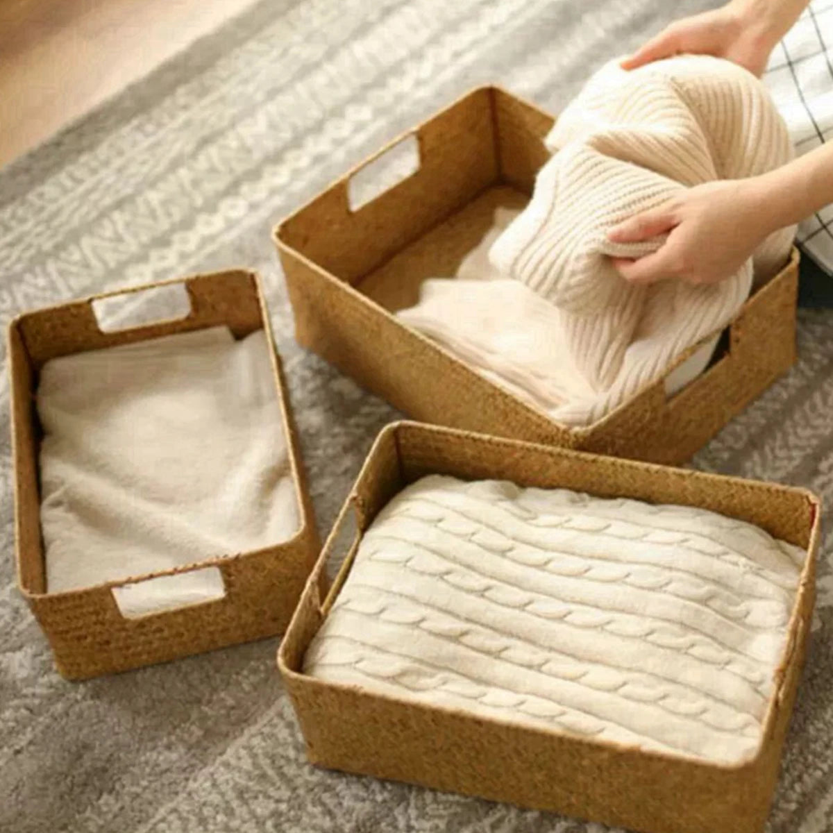 Panier de rangement en osier pour linge, salle de bain