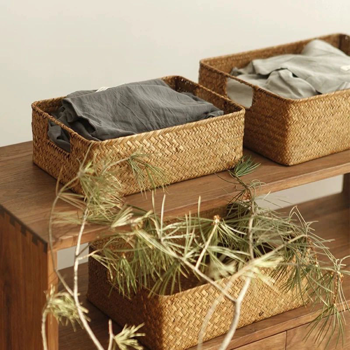 Panier de rangement en osier pour linge, salle de bain