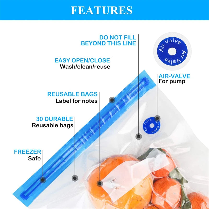 Sac de rangement sous vide alimentation