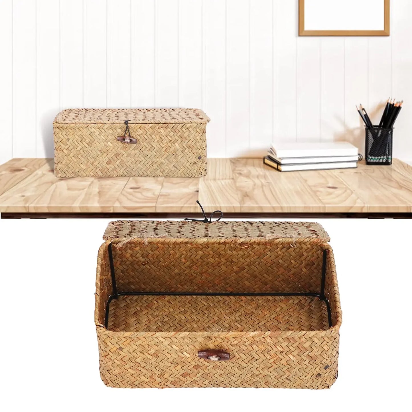 Panier de rangement en osier avec couvercle