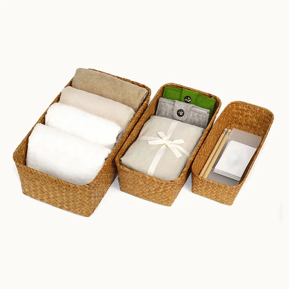 Panier de rangement en osier pour vetements, serviettes, cuisine