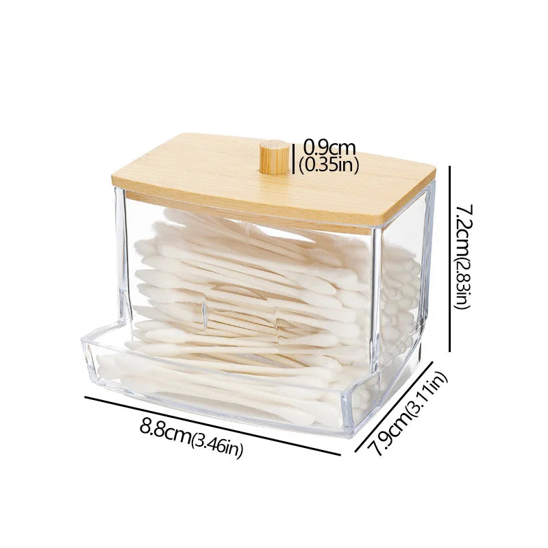Organisateur tiroir salle de bain transparent avec couvercle bambou