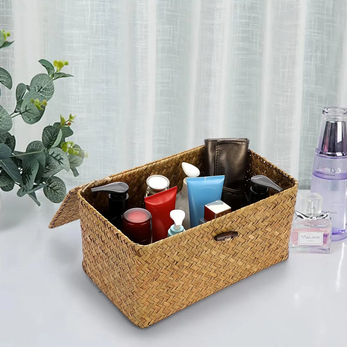 Panier de rangement en osier avec couvercle
