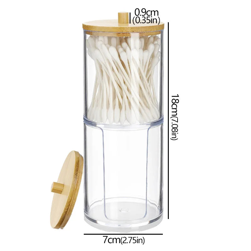 Organisateur tiroir salle de bain transparent avec couvercle bambou