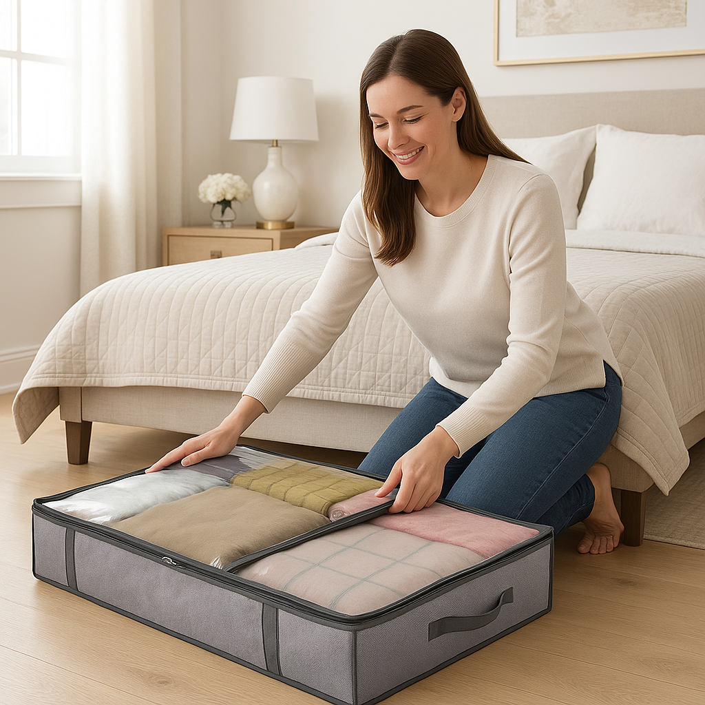 Rangement sous lit pour couettes