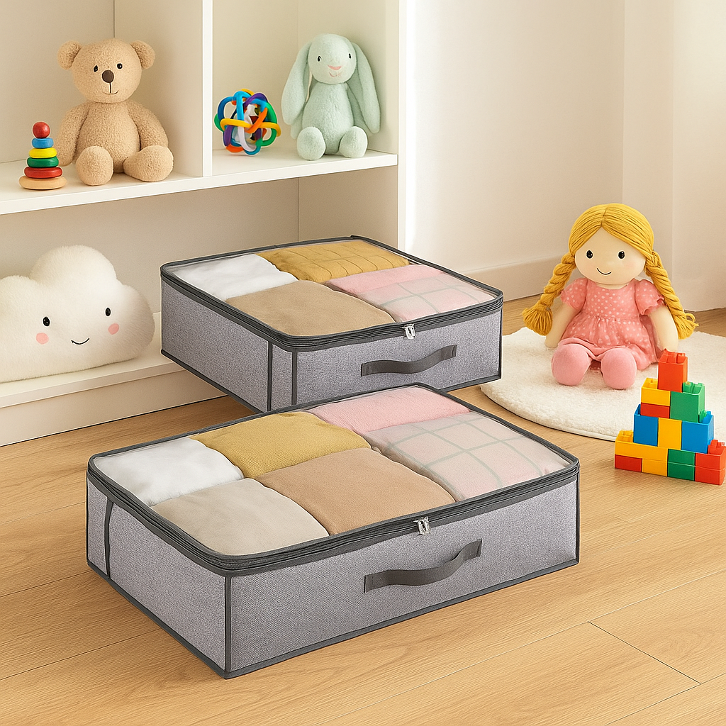 Rangement sous lit pour couettes
