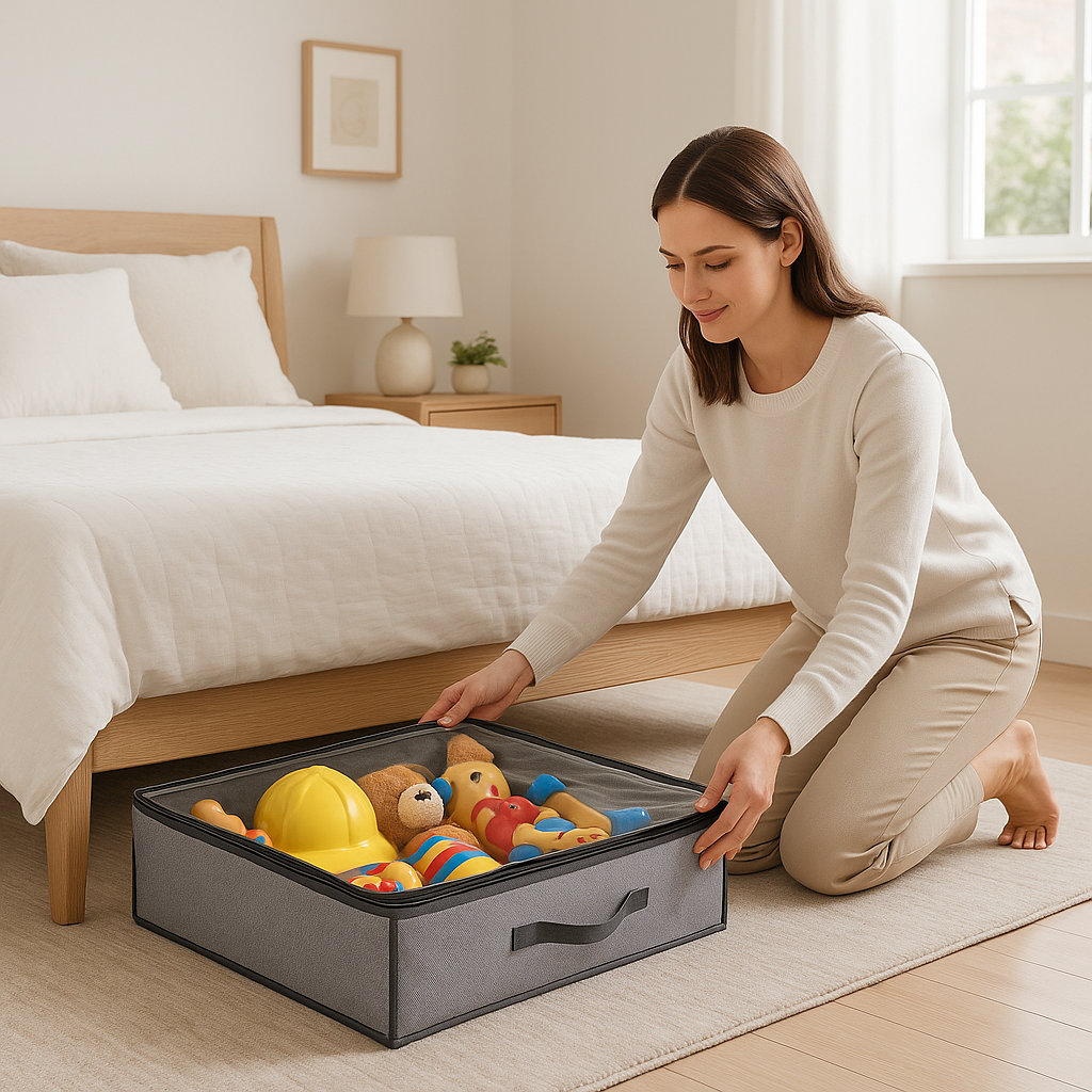 Rangement sous lit pour couettes