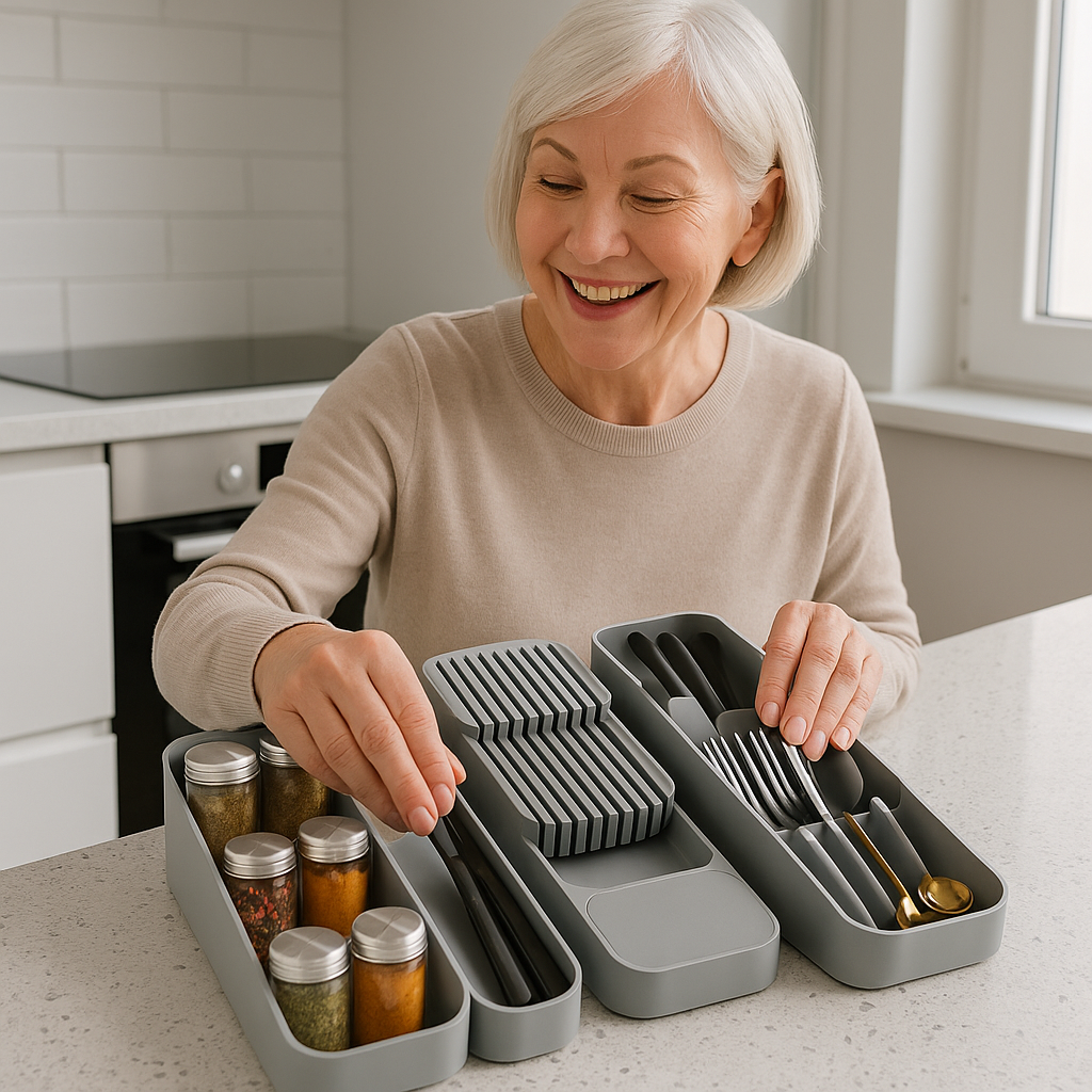 Organisateur de tiroir de cuisine pour couverts et épices