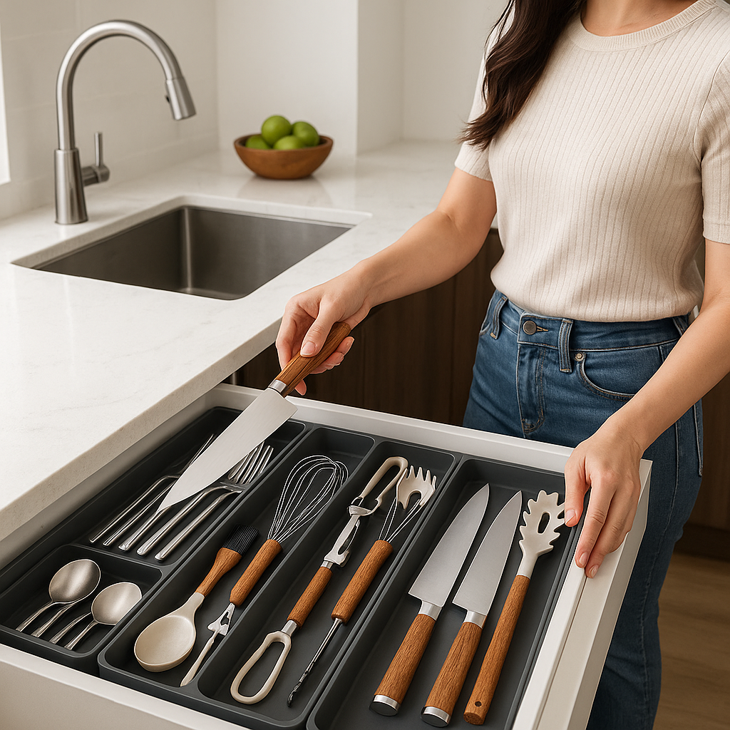 Organisateur de tiroir de cuisine extensible pour couverts et ustensiles