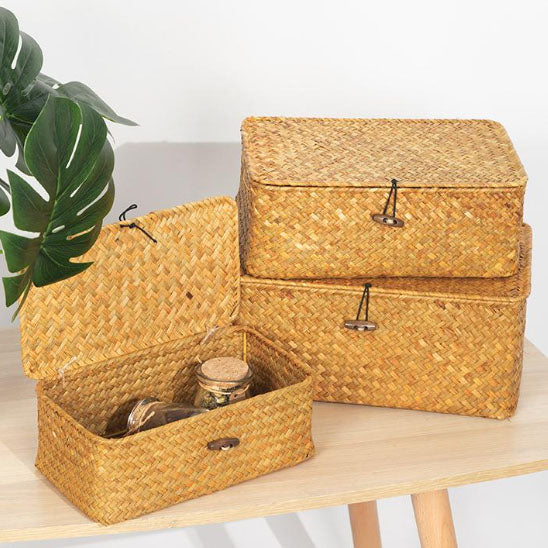 Panier de rangement en osier avec couvercle