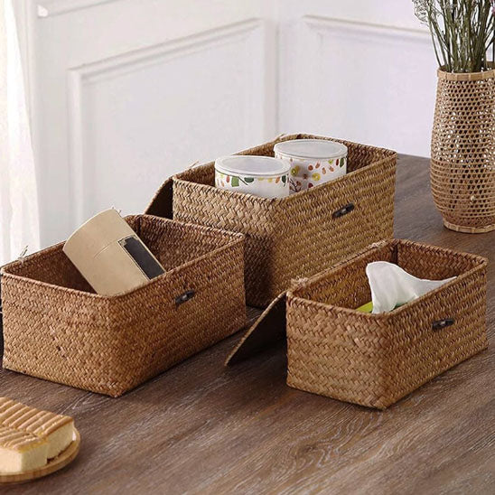 Panier de rangement en osier avec couvercle